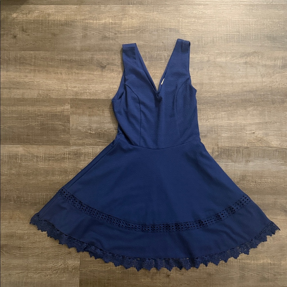 Francesca’s Navy Blue Lace Trim Dress. NWT